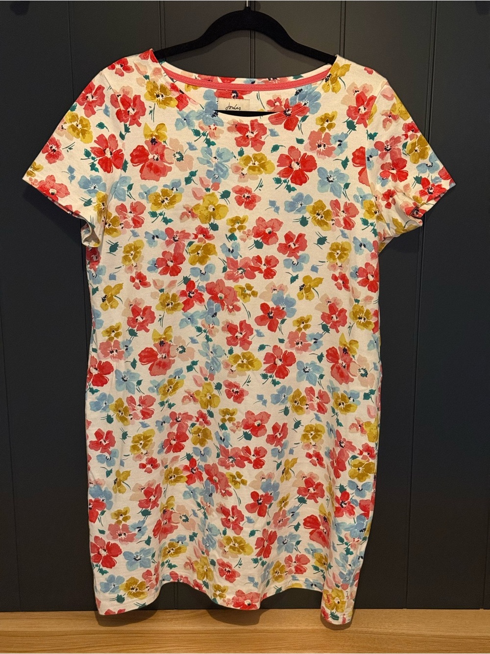 🌺 Joules Riviera Floral Chalk White Cotton Shift Dress - Size 12